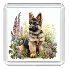 German Shepherd Puppy Flowers